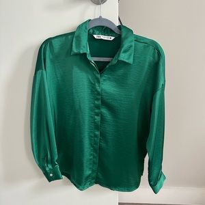 Green satin top